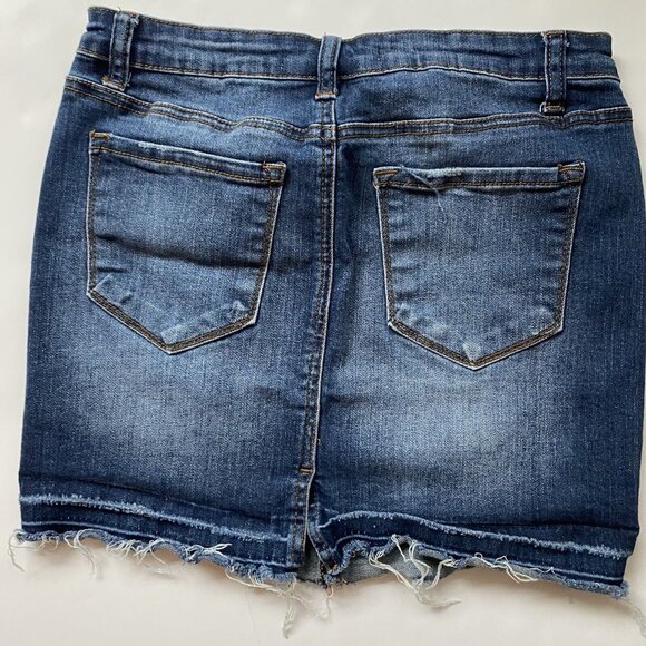 KanCan Denim Skirt Released Hem Mini Size 3/25 Slightly Distressed Blue - Picture 2 of 4
